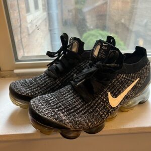 Nike Black and White Flyknit VaporMax Shoes